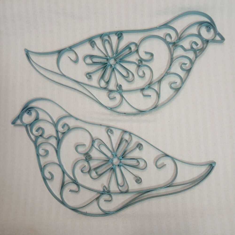 Pair Of Metal Scroll Work Blue Birds Wall Decor 15.25"×6.5" Indoor/Outdoor